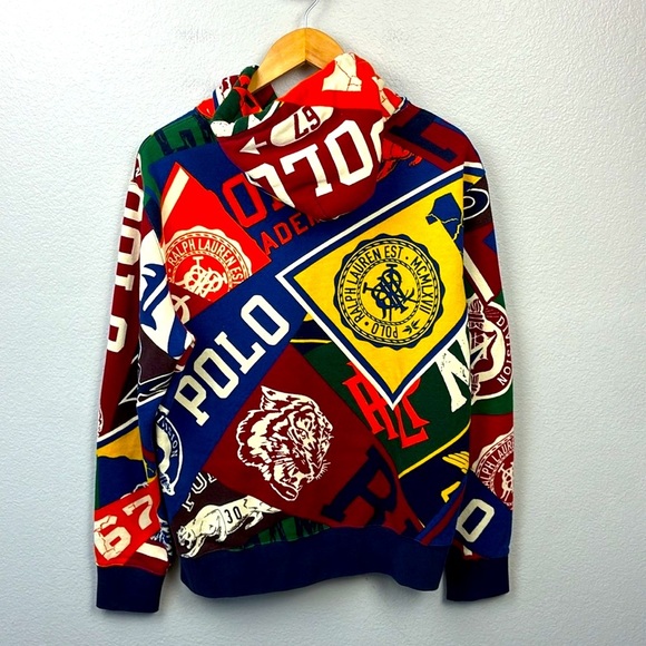 Polo Ralph Lauren Pennant Print Hoodie Collegiate Fleece Blue/Red Sweatshirt M - Picture 6 of 10